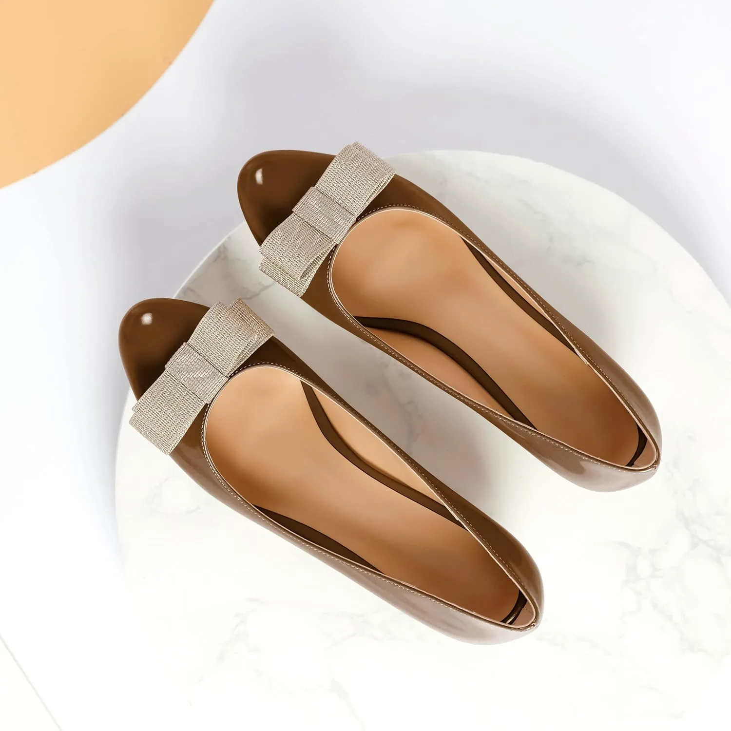 YODEKS Women Kitten Heel Pumps Round Toe Slip On 1.5 Inches Heels Low Heeled Elegant Bow Comfort Shoes for Wedding Office Evening