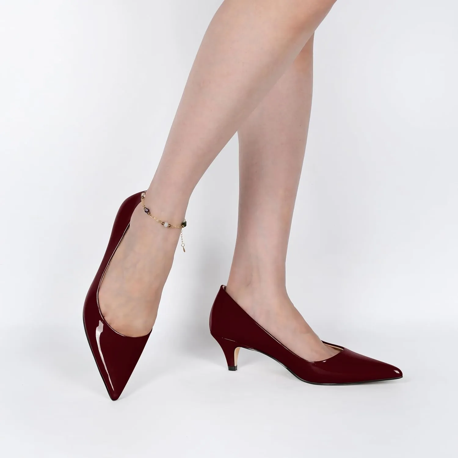 YODEKS Womens Kitten Heel Pumps Pointy Toe Low Kitten Heels Slip On 2 Inch Office Dress Shoes