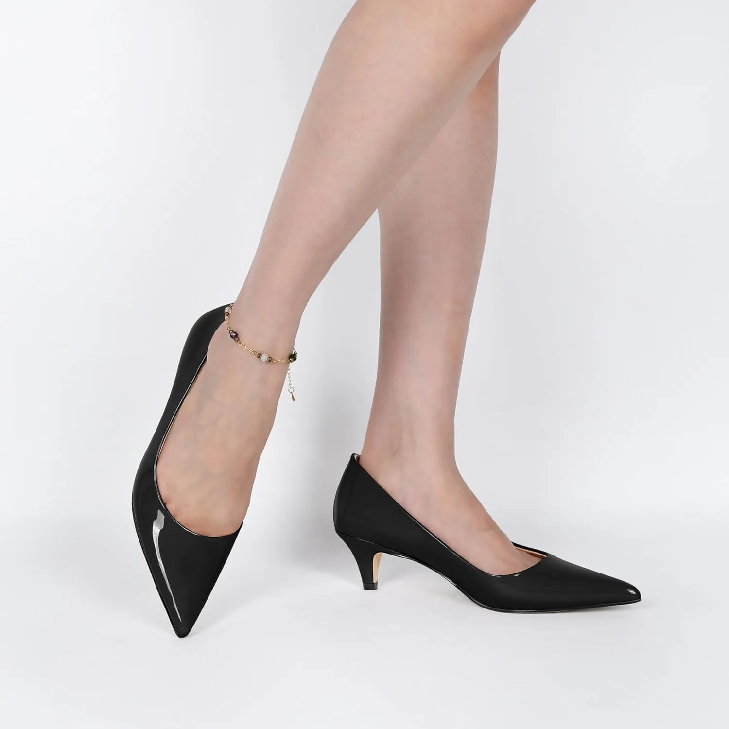 YODEKS Womens Kitten Heel Pumps Pointy Toe Low Kitten Heels Slip On 2 Inch Office Dress Shoes