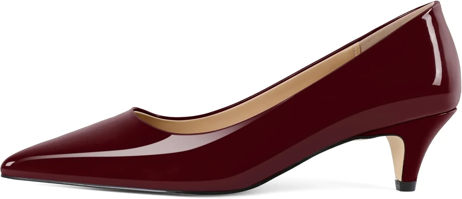 YODEKS Womens Kitten Heel Pumps Pointy Toe Low Kitten Heels Slip On 2 Inch Office Dress Shoes