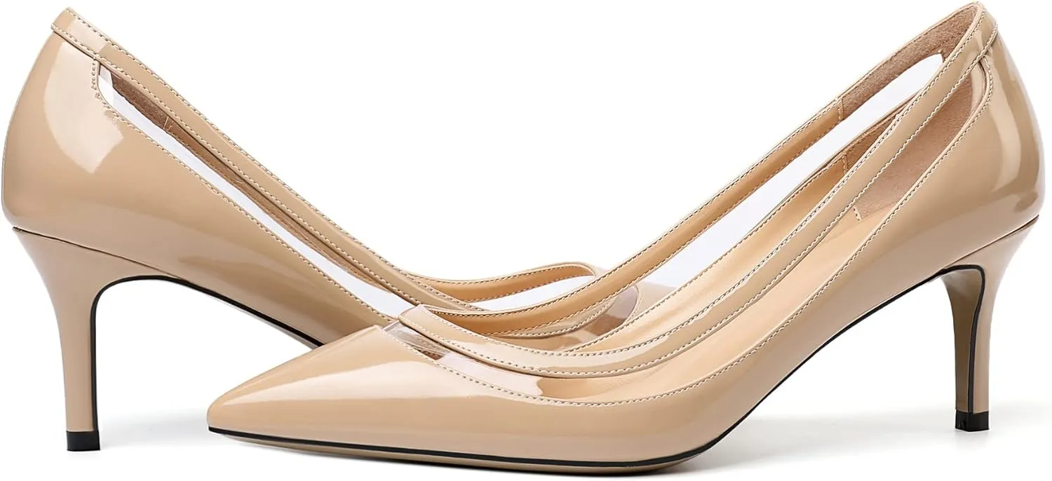 YODEKS Women's Low Heels Pumps Pointy Toe Kitten Heel Daily Pumps Office Work Shoes for Bridal Evening Prom