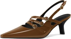 Zamikoo Slingback Heels for Women Buckle Strap Pointed Toe Chunky Block Low Heel Pumps Shoes Dressy 2.5 Inches