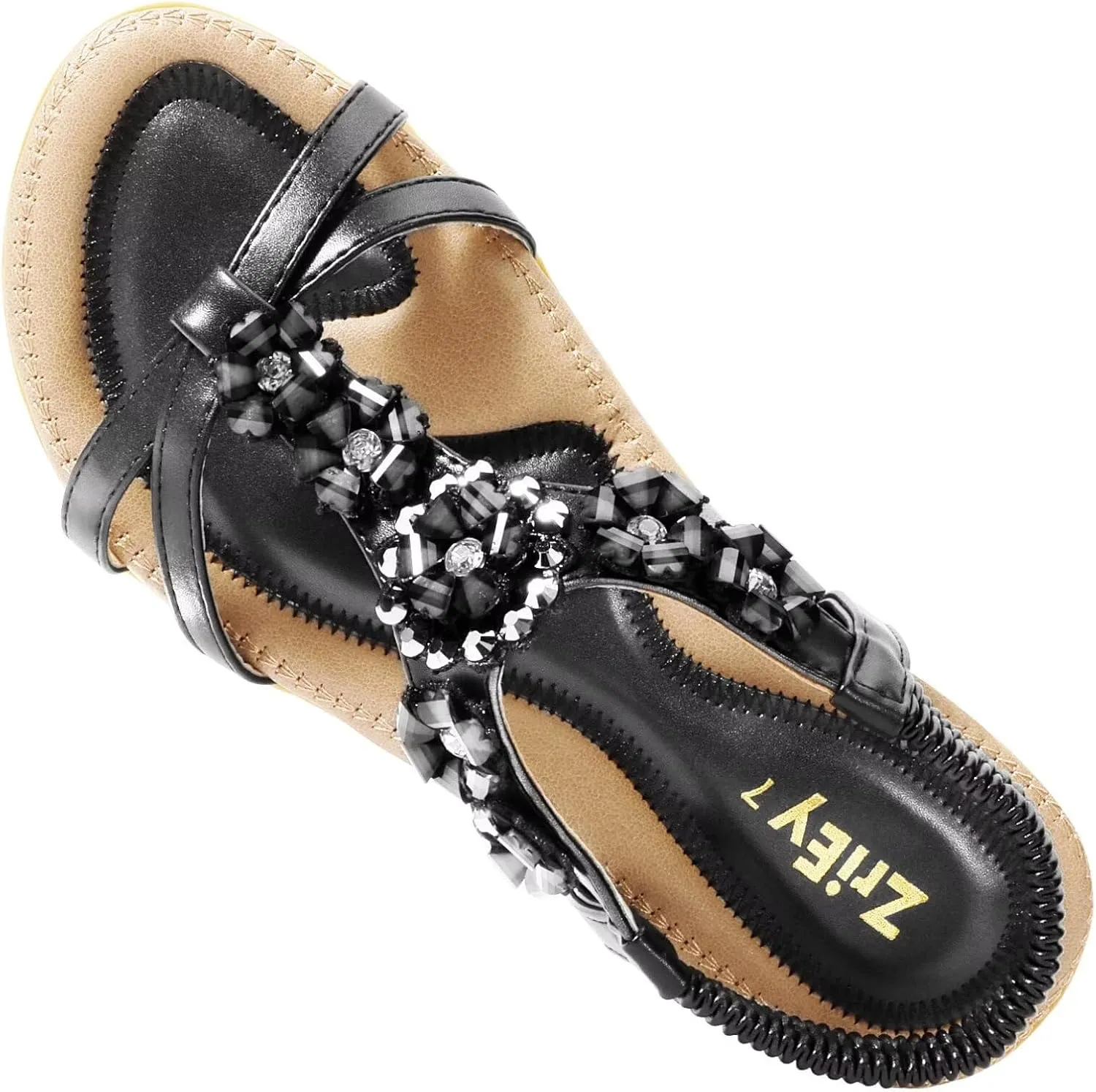 ZriEy Women's Open Toe Flat Sandals Dress Summer Sandals Non Slip Beach Sandal Shoes Elastic Ankle Strap Cute Comfortable Bohemia Flat Heel for Women