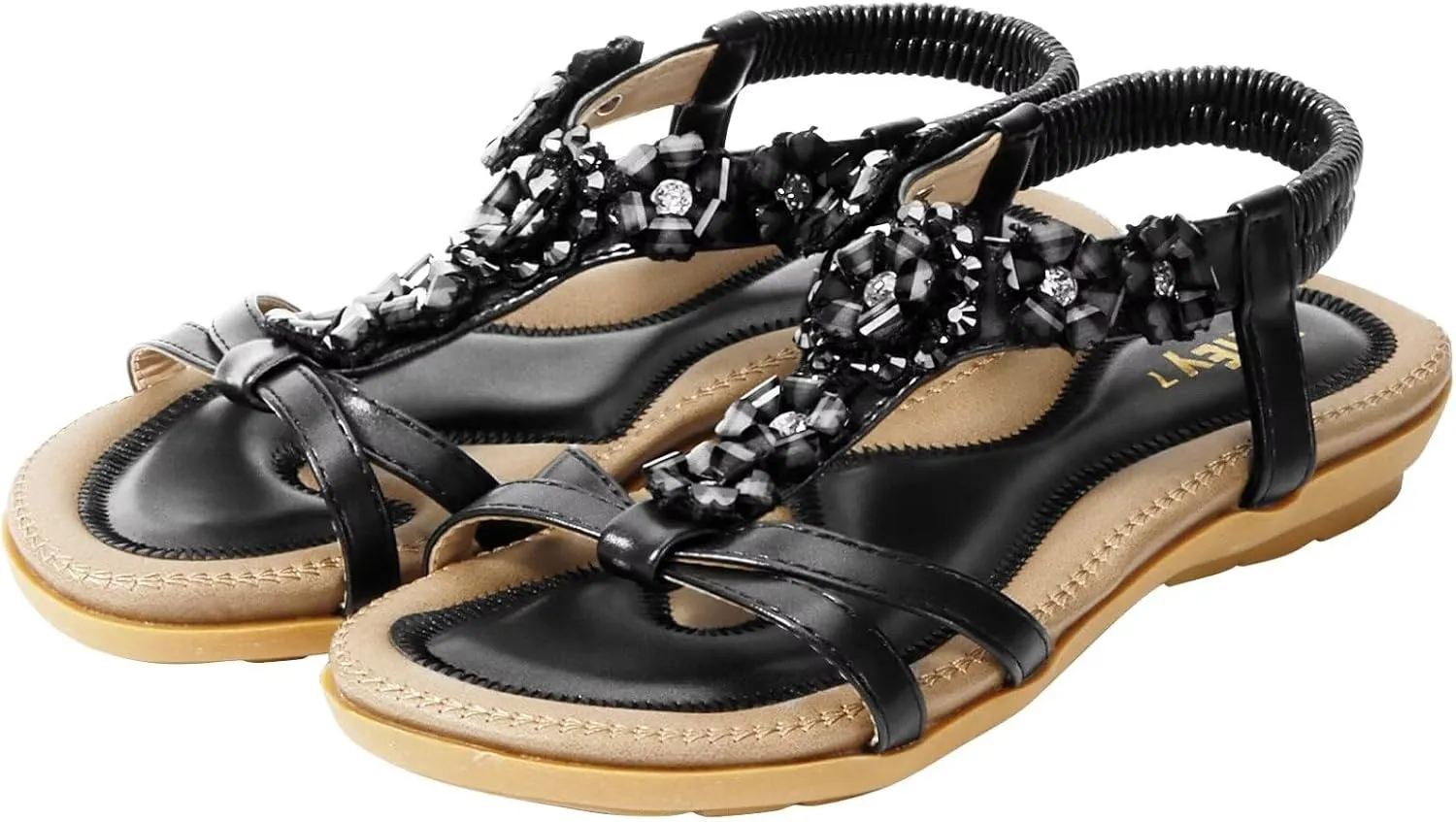 ZriEy Women's Open Toe Flat Sandals Dress Summer Sandals Non Slip Beach Sandal Shoes Elastic Ankle Strap Cute Comfortable Bohemia Flat Heel for Women
