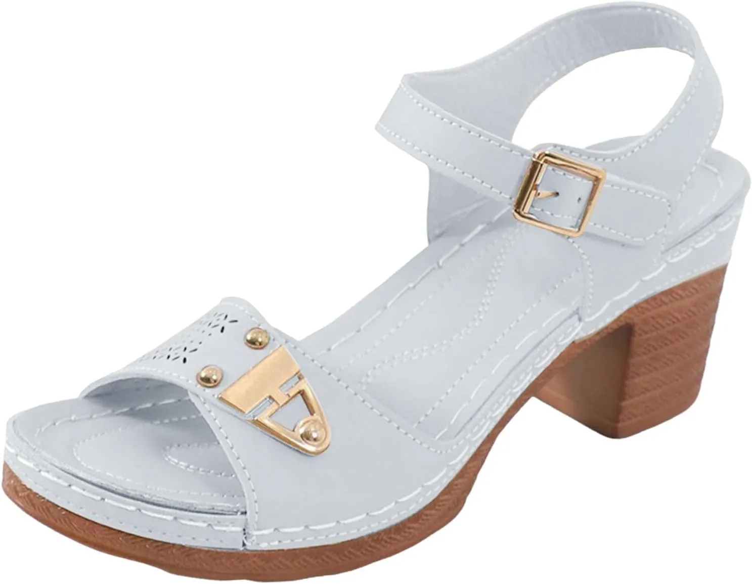 ZSpzx Women'S Open Toe Ankle Strap Low Block Chunky Heels Sandals Mid High Heel Comfortable Sandal Platform Summer Adjustable Wide Width Walking Dress Indoor Outdoor Shoes for Daily Wear