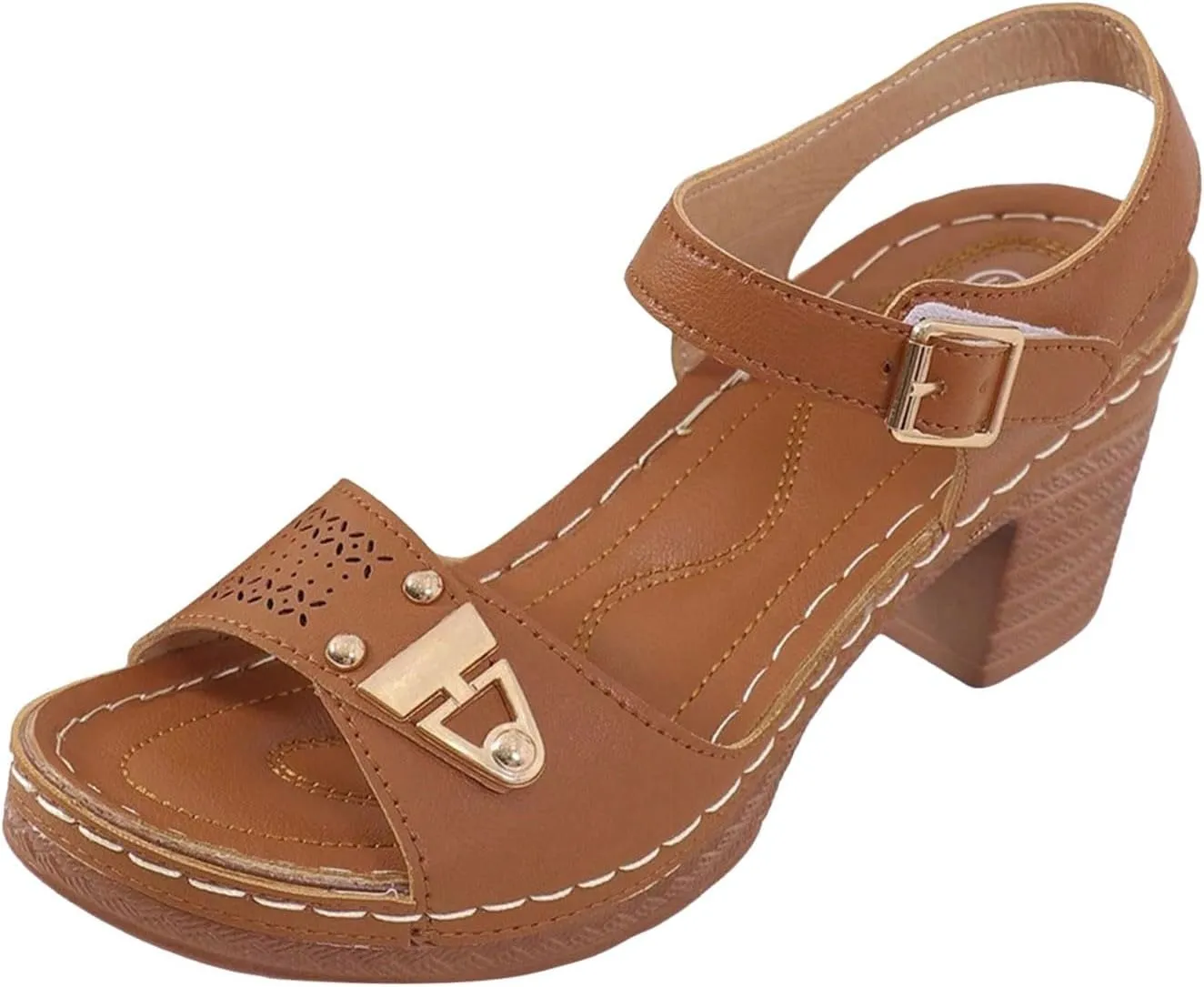 ZSpzx Women'S Open Toe Ankle Strap Low Block Chunky Heels Sandals Mid High Heel Comfortable Sandal Platform Summer Adjustable Wide Width Walking Dress Indoor Outdoor Shoes for Daily Wear
