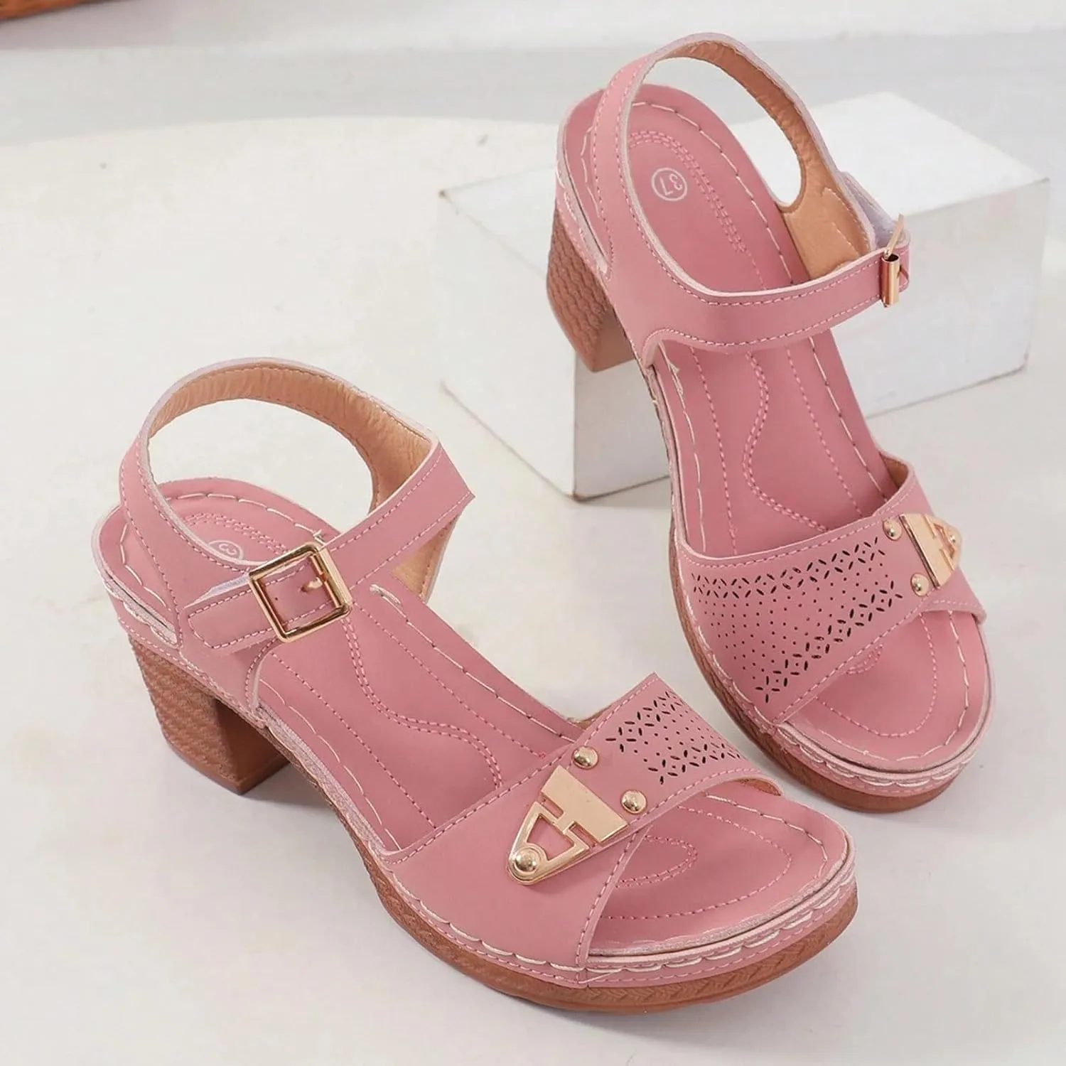 ZSpzx Women'S Open Toe Ankle Strap Low Block Chunky Heels Sandals Mid High Heel Comfortable Sandal Platform Summer Adjustable Wide Width Walking Dress Indoor Outdoor Shoes for Daily Wear