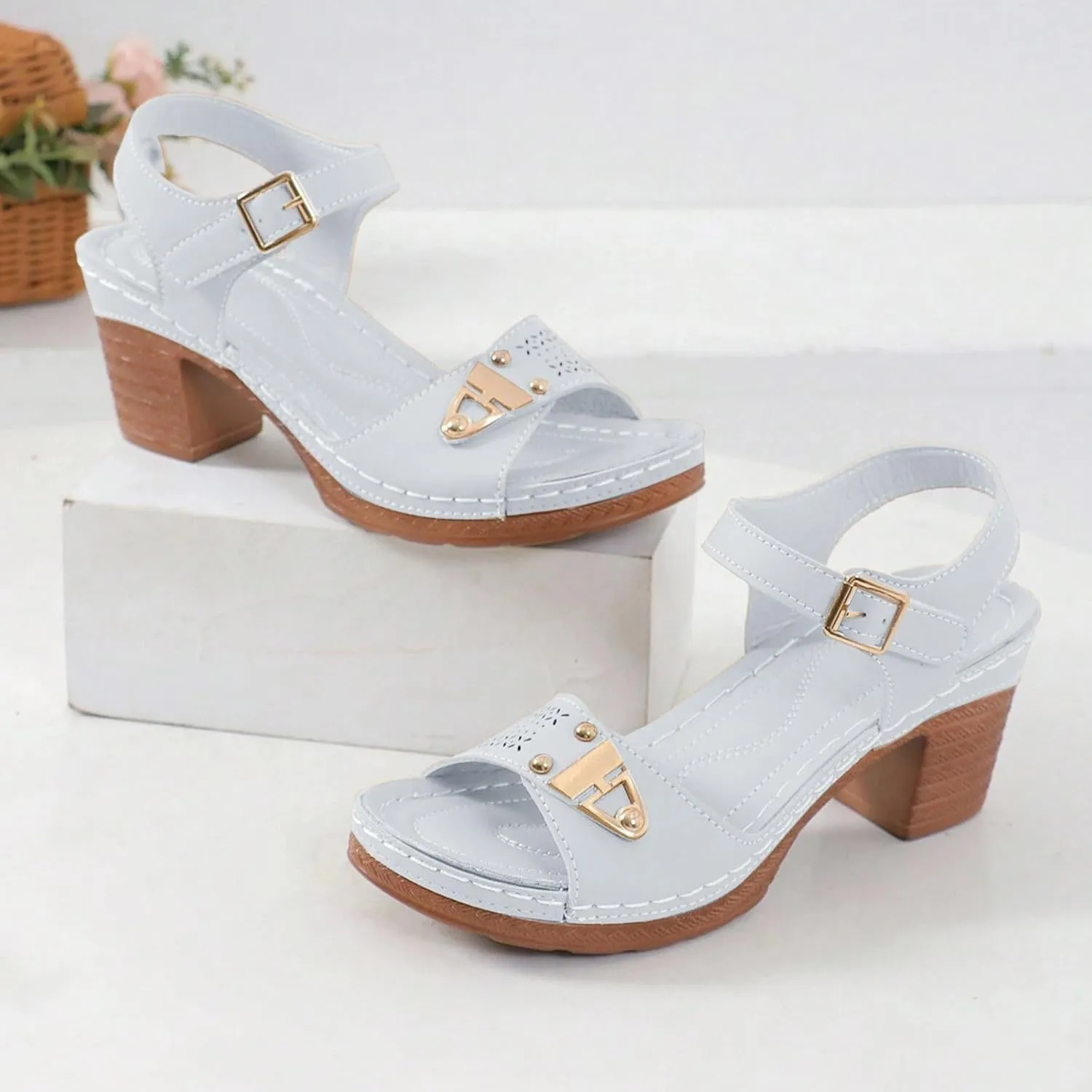 ZSpzx Women'S Open Toe Ankle Strap Low Block Chunky Heels Sandals Mid High Heel Comfortable Sandal Platform Summer Adjustable Wide Width Walking Dress Indoor Outdoor Shoes for Daily Wear