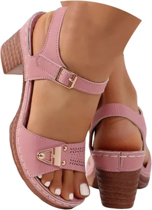 ZSpzx Women'S Open Toe Ankle Strap Low Block Chunky Heels Sandals Mid High Heel Comfortable Sandal Platform Summer Adjustable Wide Width Walking Dress Indoor Outdoor Shoes for Daily Wear